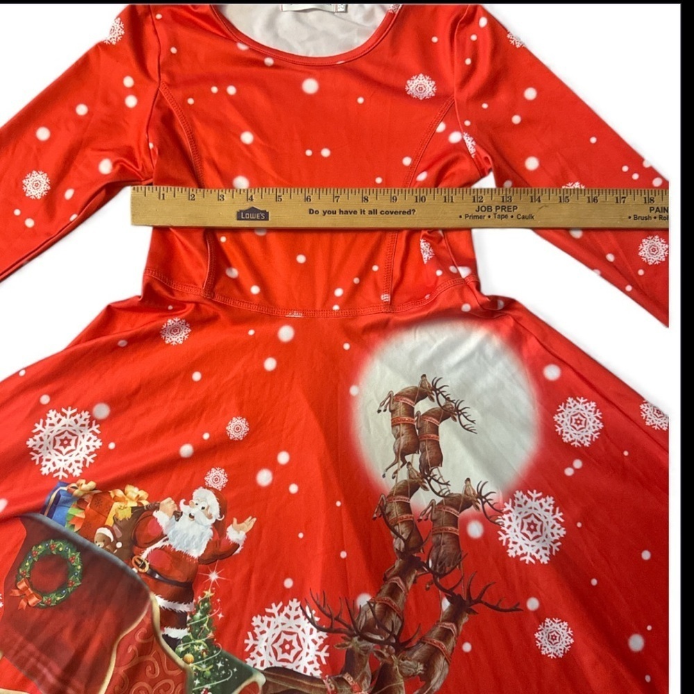Festive Red Christmas Dress with Santa and Reindeer-YOUTH 2XL(14/16) - Picture 3 of 6